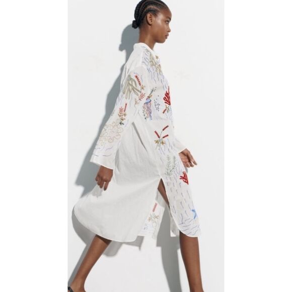 Zara The Lagoon Embroidered Sea Life kaftan, small $140 F22 - Picture 4 of 12
